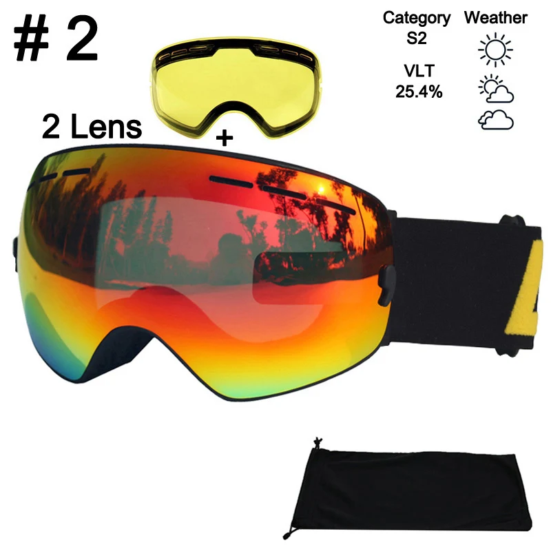 LOCLE лыжные очки UV400 противотуманные лыжные очки двойные линзы снежные Лыжные Сноуборд очки лыжные очки с линзой ночного видения - Цвет: Color 2 With Lens