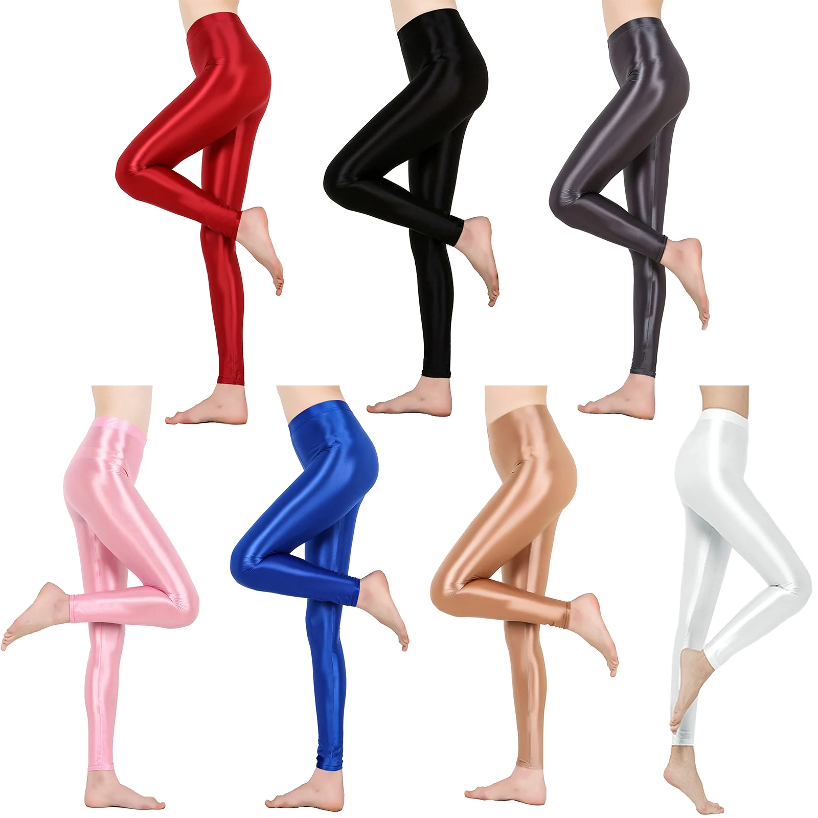 Womens Sexy Yoga Leggings Push Up Faux Leather Shiny Glossy Metallic Pant  High Waist Tummy Control