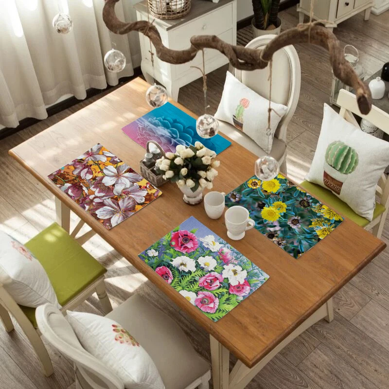 Fuwatacchi Oil Painting Drink Coasters Reusable Dining Table Mat Placemats for Kitchen Table Polyester or Cotton and Line Decor