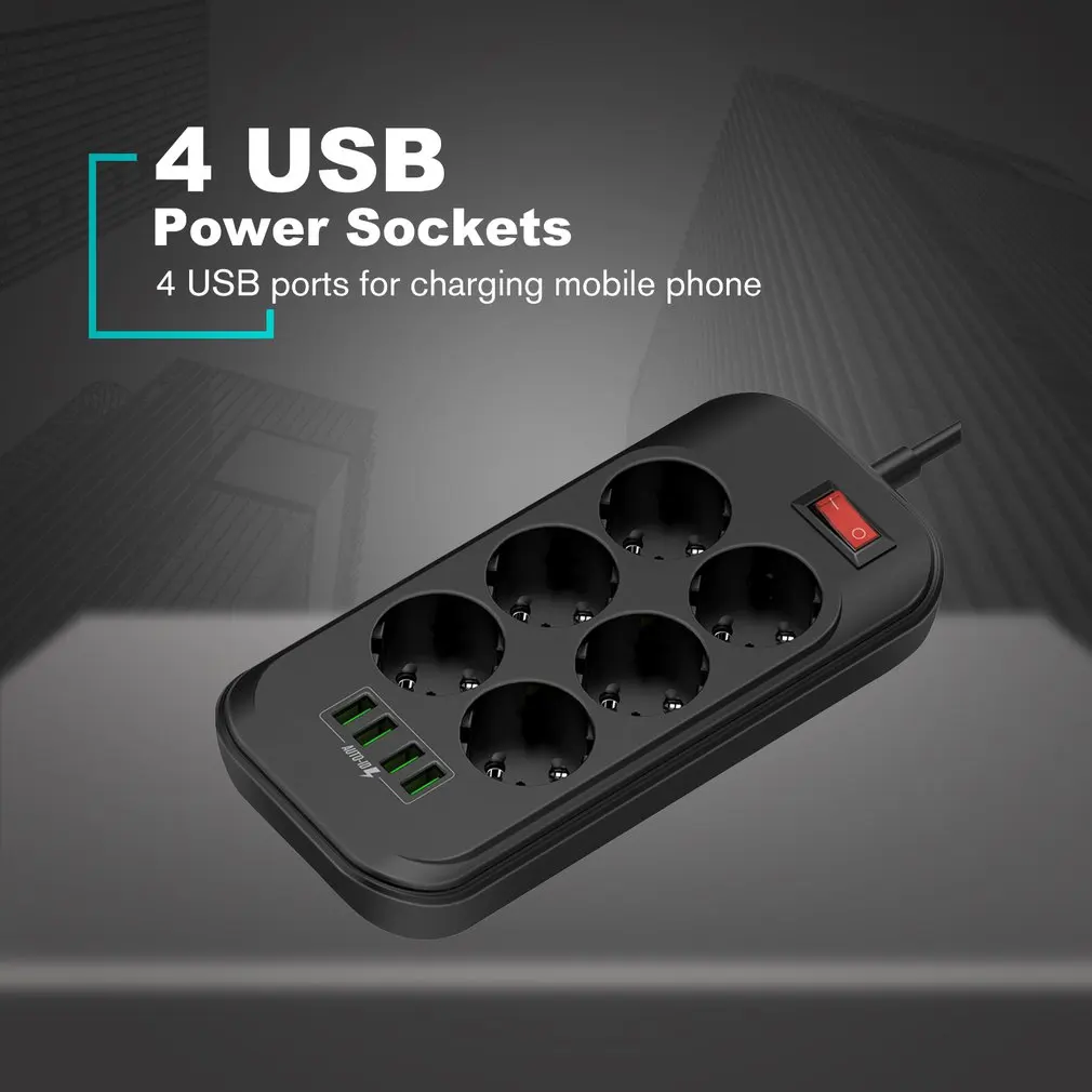Сетевая розетка с 4 USB портами зарядное устройство несколькими розетками 6