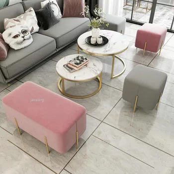 

Nordic Soft Living Room Chair Velvet Footrest Chairs Customized Shoes Stool Modern Home Furniture Chair Footstool Sofa Stools