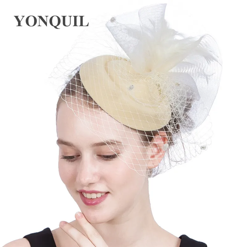 WCOLAS Women Vintage Wool Fedoras Hats Pillbox Fascinator Net Veil Party Wedding Hat Round Cap