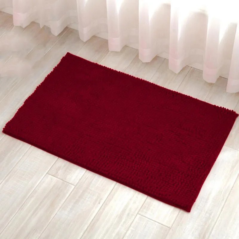 Short-Haired Chenille Doormat Rug Water Absorption Carpet Kitchen Bathroom Carpet Floor Mat for Living Room Anti Slip Bath Mat - Цвет: Wine Red