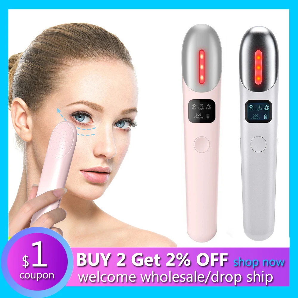 Eye Massager Electric Remove Dark Circle Anti Wrinkle EMS Microcurrent Vibration Beauty Massage Red Light Therapy Device | Красота и