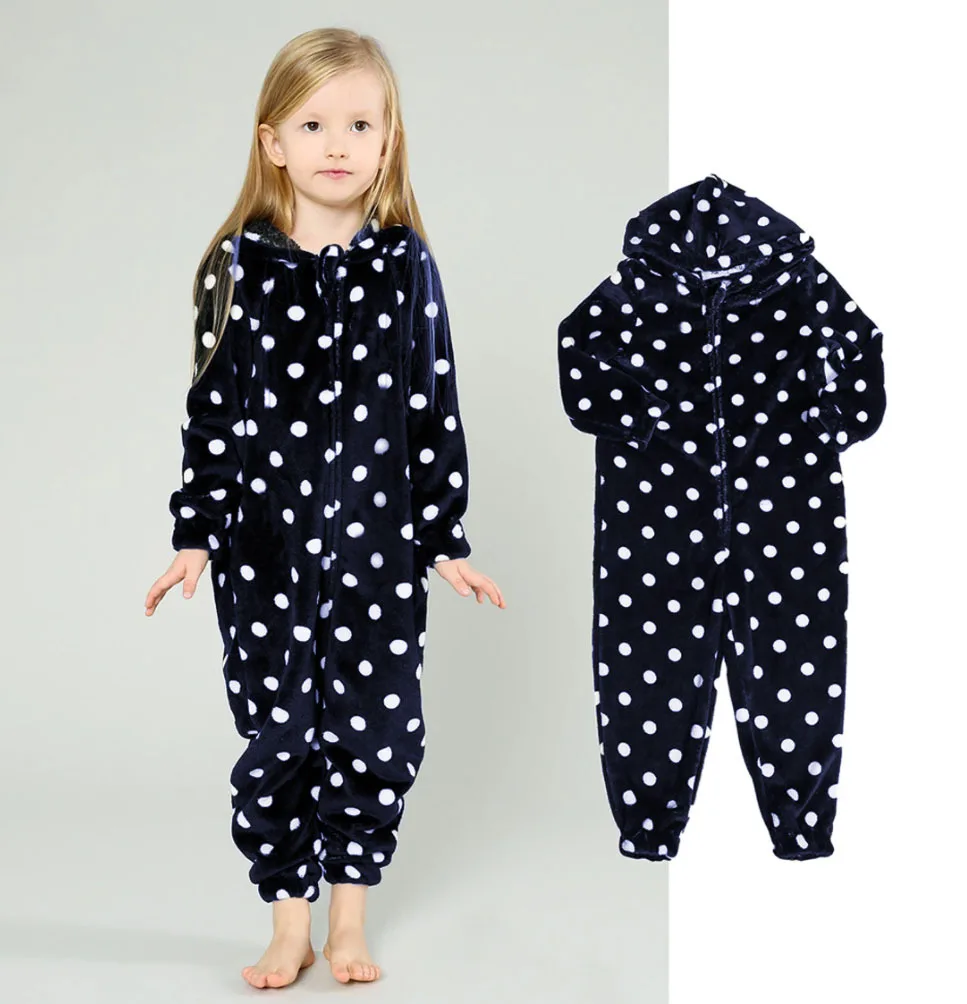 

Cute Girls Polka Dot Onesies Pajama Kigurumi Autumn And Winter Flannel Warm Sleepwear Comfortable Casual Soft Nightwear Homewear