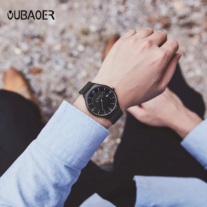 

Oubaoer Ultra-Thin Fashion Most New Style Clean Steel Mesh Belt MEN'S Table Import MEN'S Quartz Watch