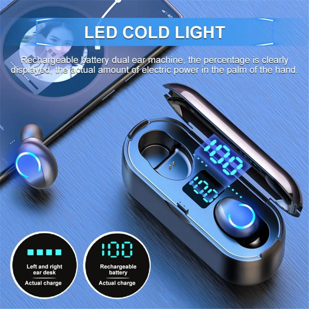 Tws Bluetooth 5 0 Earphones 2000mah Charging Box Wireless Headphone 9d Stereo Sports Waterproof Earbuds Headsets