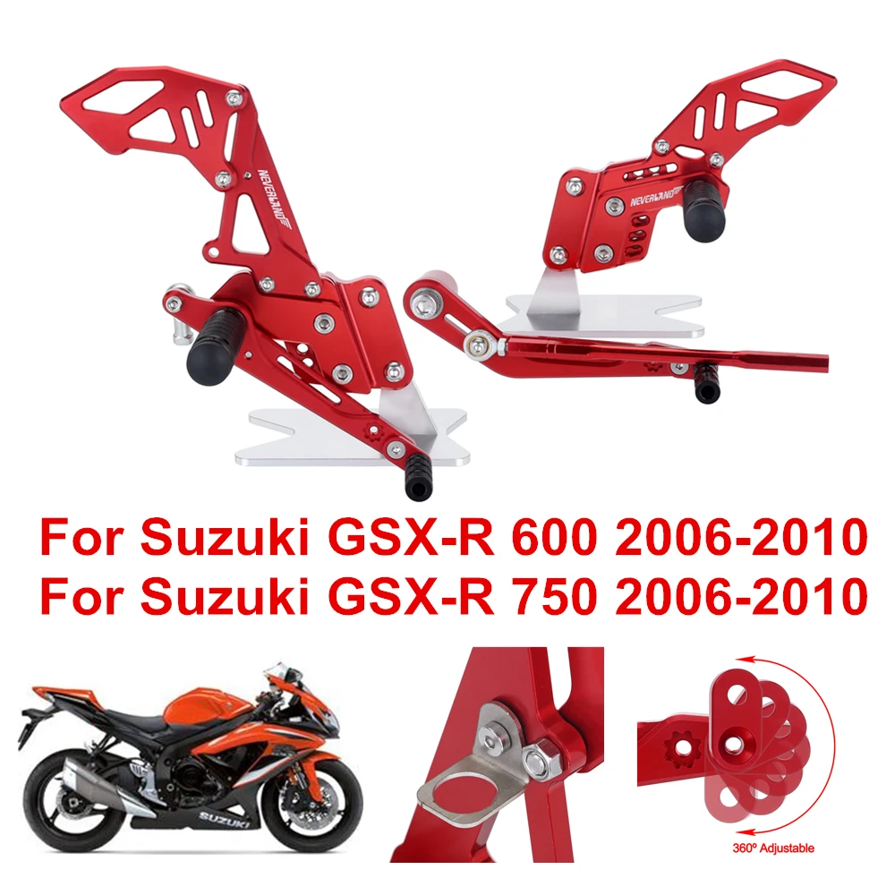 Для SUZUKI GSX-R GSXR600 GSX-R750 2006 2007 2008 2009 2010 Мотоцикл с ЧПУ Регулируемая подножки задних ног подножки D40