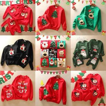 

Thick Family Christmas Sweaters New Year Look Matching Outfits Santa Claus Embroidery Cartoon Dad Mommy and Me Hoodies Clothing