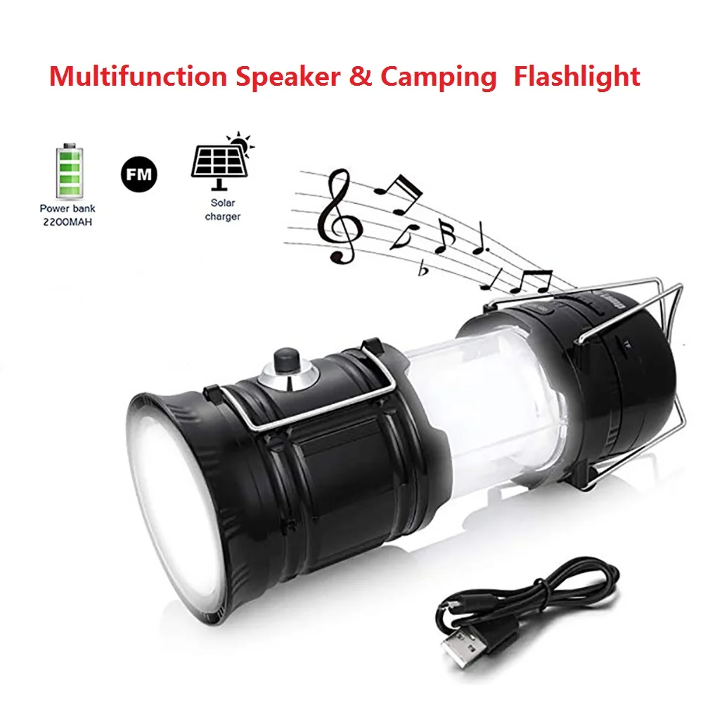

Multi-functional Bluetooth Wireless Speaker Camping Lantern Flashlight Stereo Sound Lamp Solar Power Speaker 2000mAh Power Bank