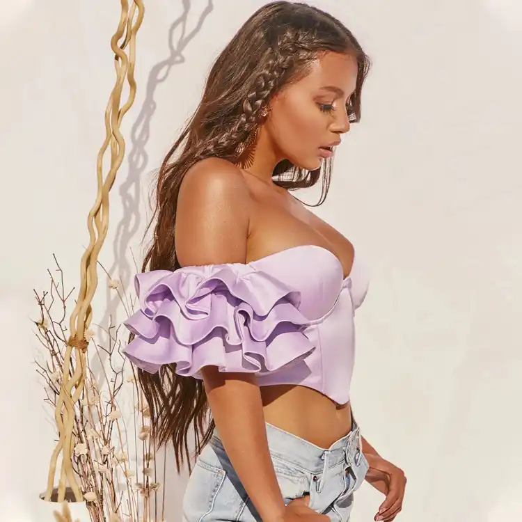 Summer New European And American Sexy Sweet Beauty Sex Folds Lotus Leaf Sleeves One Shoulder Navel Top Solid Color Shirt Aliexpress