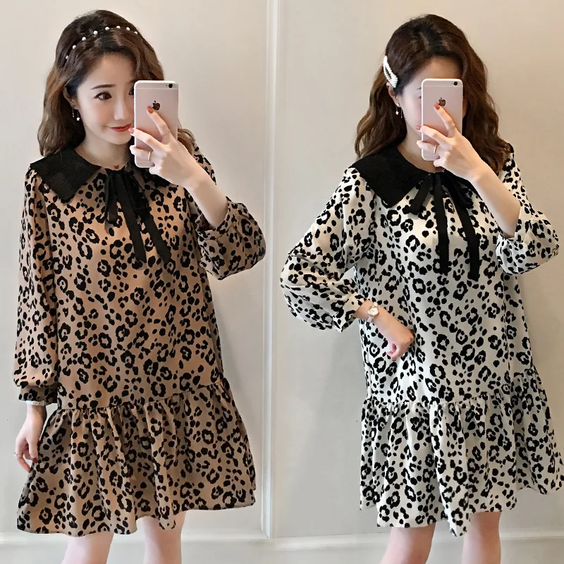 

Maternity Clothes 2019 New Style Loose-Fit bao wen qun Korean-style Tassels Peter Pan Collar Chiffon Pregnant Women Dress Autumn