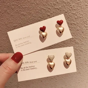 

HHSPPF XY Small Cute Red Metal Love Small Stud Earrings 2020 New Tide Simple Matte Golden Metal Dripping oil Small Earring