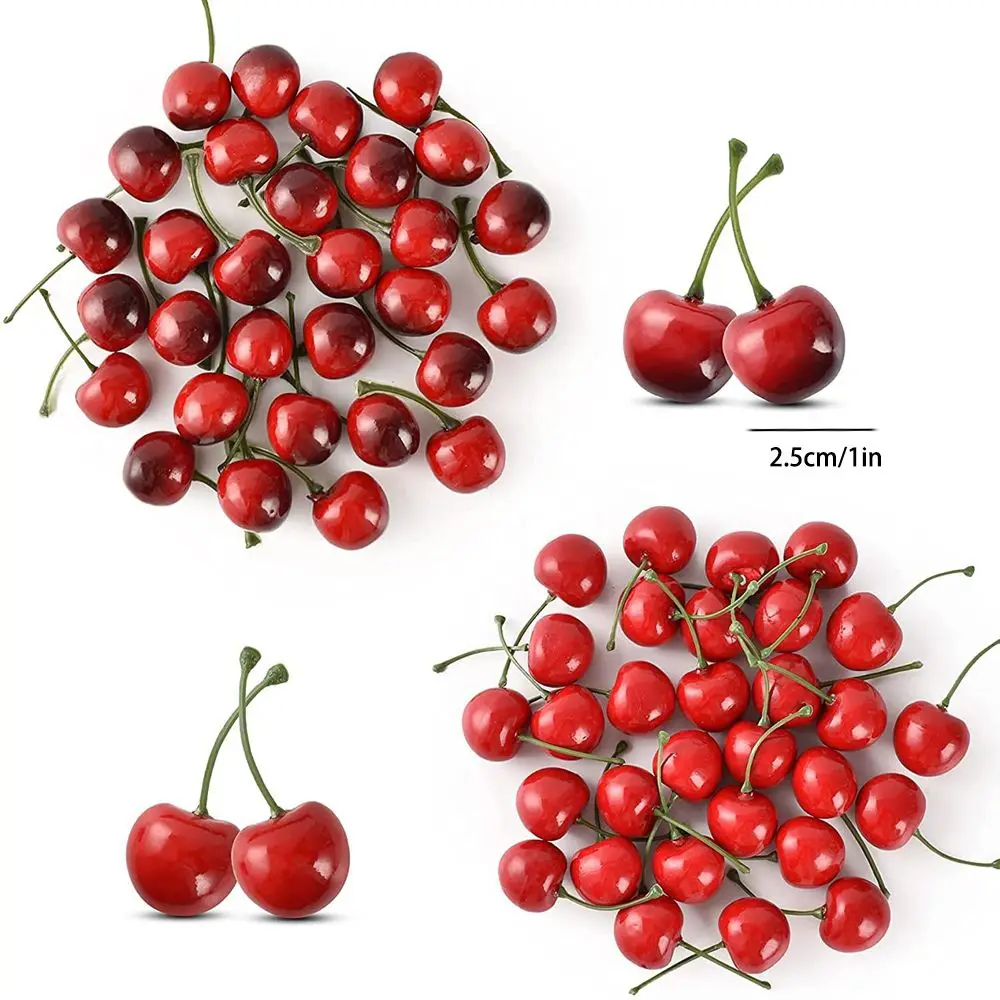 Artificial Cherries Lifelike Model Desk Ornament Craft Food Photography Props Party Decoration
