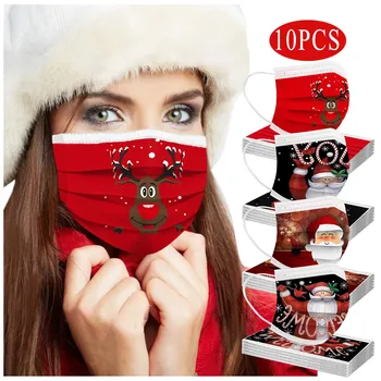 

10PCS Mascarilla Navidad Merry Christmas Masks Adults Multi-Prints Breathable 3 -Layer Disposable Mask soft and comfortable D50