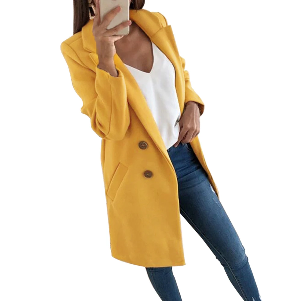 HEFLASHOR Женское шерстяное пальто, зимние длинные женские куртки, пальто размера плюс 5XL, повседневное однотонное розовое пальто, женская верхняя одежда, куртка - Цвет: yellow B