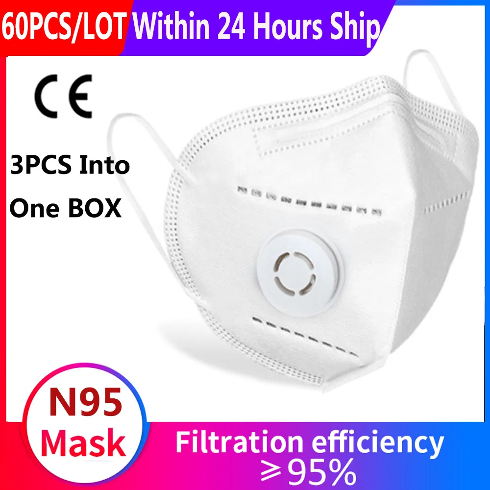 

Drop Ship! KN95 Valve Mask Flu Anti Infection N95 Protective Masks Respirator PM2.5 Safety Same As KF94 FFP2
