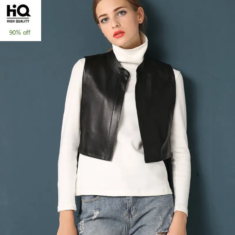 Новинка 2020 модная женская куртка из натуральной кожи без рукавов BF короткий