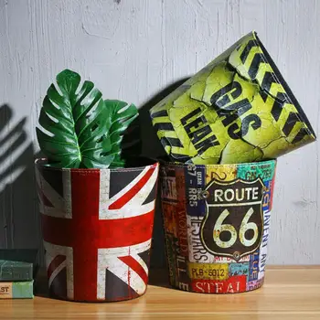 

Retro Trash Bucket Various Waste Storage Paper Dust Rubbish Bin Bins Basket Office Bedroom Creative Waterproof Printed Dustbin