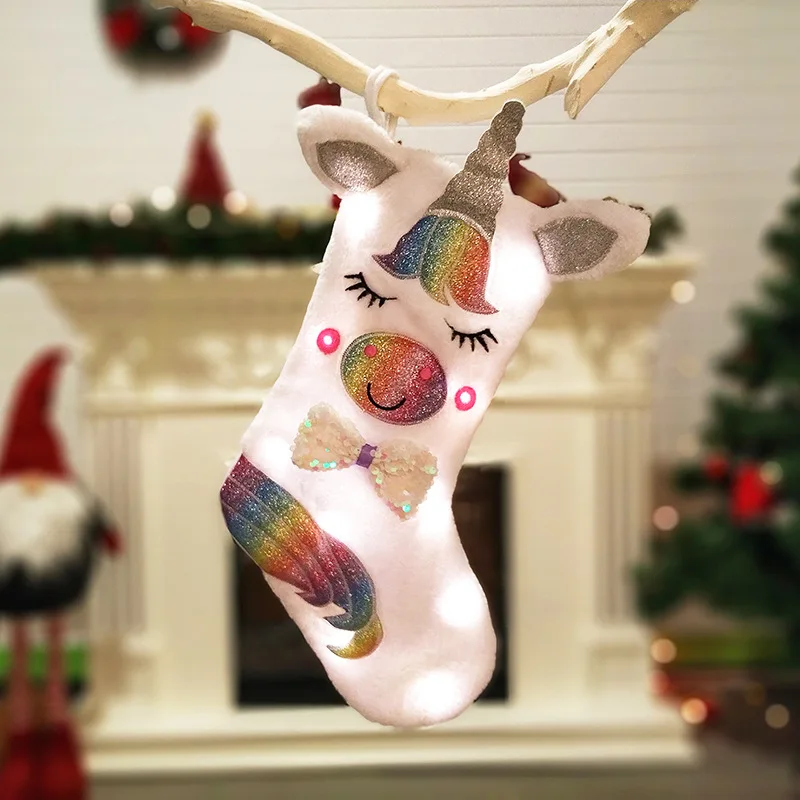 46*27cm New Socks Christmas Gift Bags Ornaments Candy Bag LED Unicorn Plush Stockings Party Supply | Дом и сад