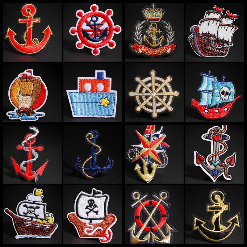 Мультяшные нашивки для одежды с изображением пиратского корабля и якоря
