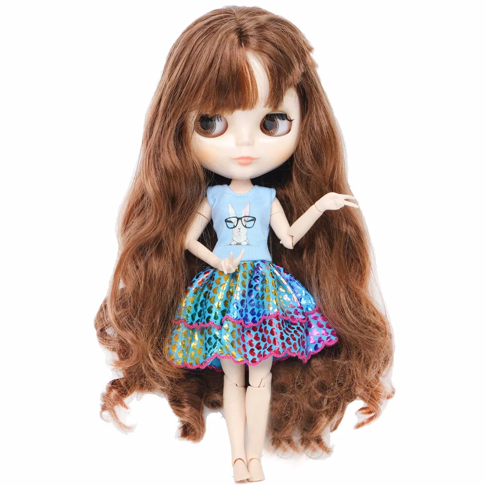 Модное платье ручной работы для куклы Blythe 11,5 ''синий милый мультяшный кролик узор Повседневная одежда платье Кукла Одежда Аксессуары игрушка