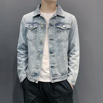

2020 Denim Jacket Men Hole Retro Motorcycle Basic Coat Streetwear Hip Hop Bomber Jacket Cowboy Men's Jean Jacket SA-8