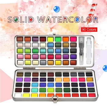 

72/90 Color Solid Watercolor Set Basic Neone Glitter Watercolor Paint for Drawing Art Paint Supplies for Beginner Drawing