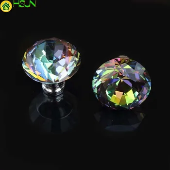 

40mm Colorful Glass Crystal Wine Cabinet Bookcase Wardrobe Door Handles Silver Clour Rhinestone Drawer Cabinet Knob Pull Fashion