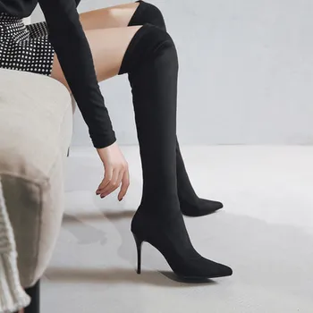 

Over the knee boots high heel boots 2019 new long boots high tube elastic net red thin socks boots