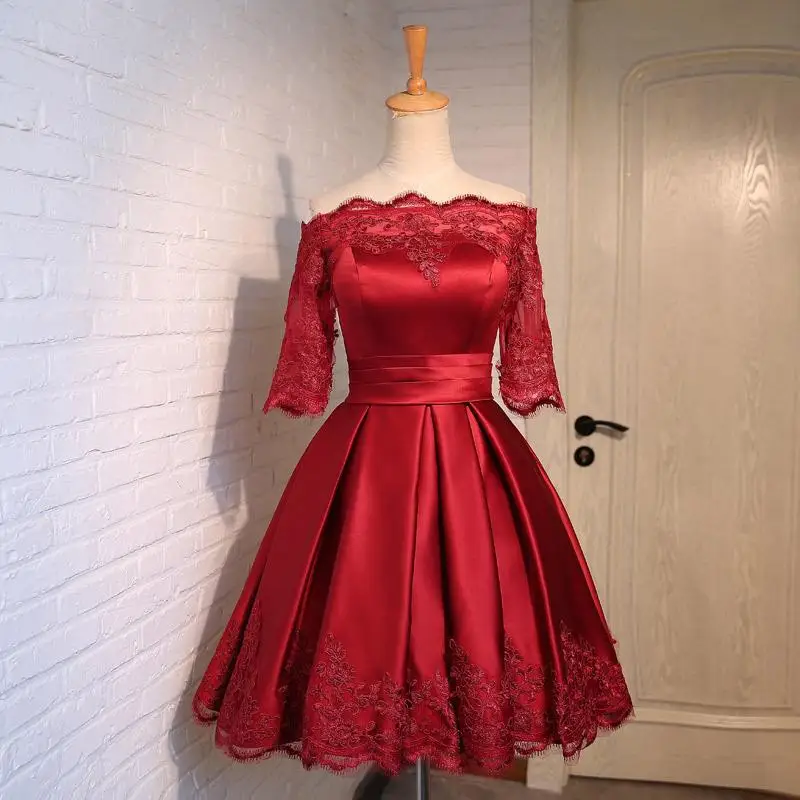 

Women Girls Burgundy Lace Dresses Elegant Vintage Appliques Short Sleeve Ball Gown Evening Party Dresses Formal Dresses