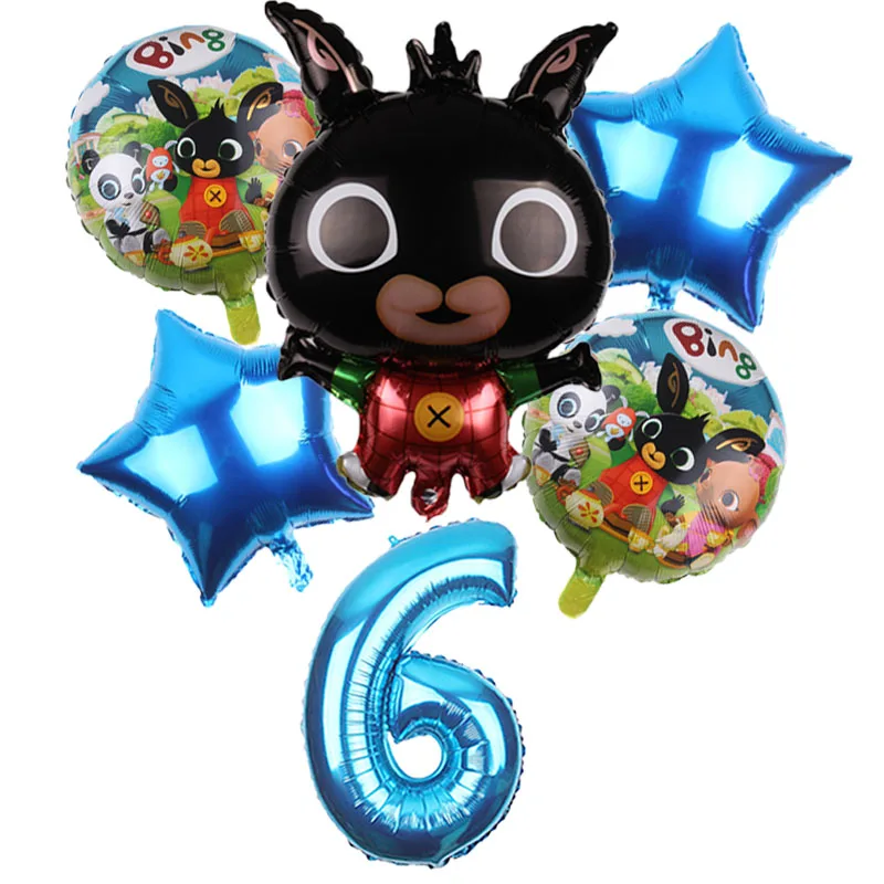 6 шт. Bing Bunny воздушные шары из фольги с мультяшным кроликом шары с цифрами 32 дюйма для детей 1, 2, 3, 4, 5 дней рождения, товары для декора, игрушки 86*60 см