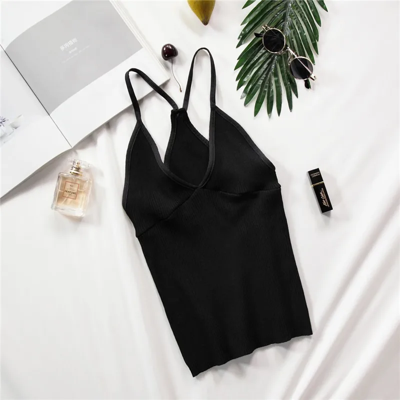 Черный Новое поступление тонкий жилет Camis летние трикотажные белые футболки разноцветные пикантные майки черный топ Женские однотонные - Цвет: Черный