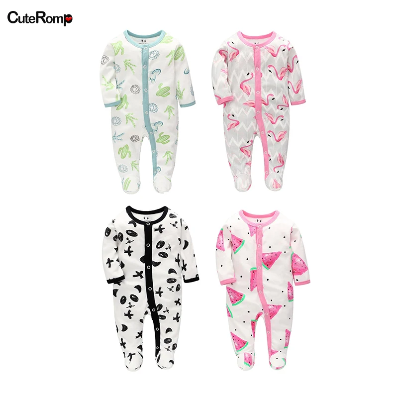 Одежда для новорожденных девочек от 0 до 6 месяцев с изображением фламинго модные Ползунки с изображением панды для мальчиков и девочек, комбинезон для новорожденных
