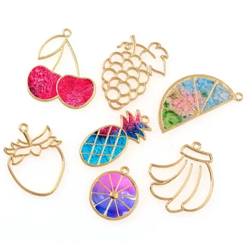 

Mix 7pieces Fruit Grape Orange Crystal Ore Metal Frame Pendant Charm Bezel Setting Cabochon Setting UV Resin Jewelry Making