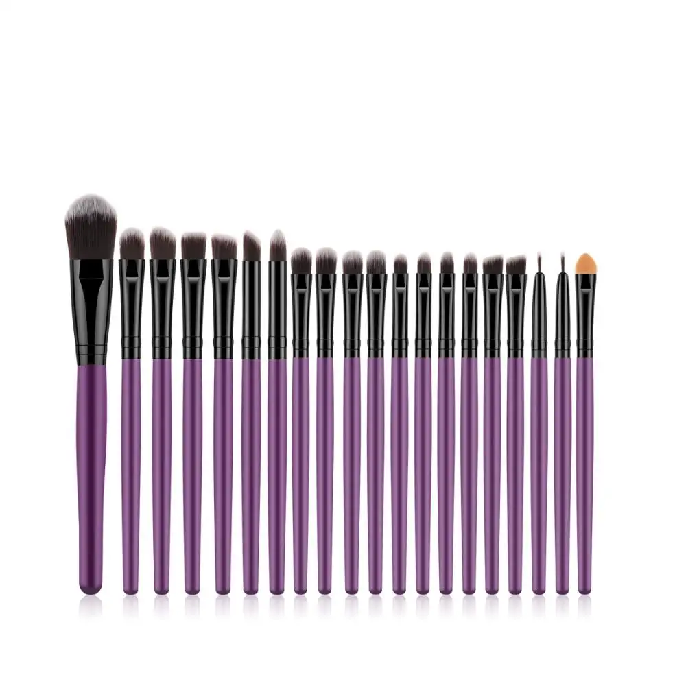 

20Pcs Purple Black Wooden Handle Brown Gold Tube Eye Makeup Brush Set Blooming Outline Tool To Create A Refined Look #LR1