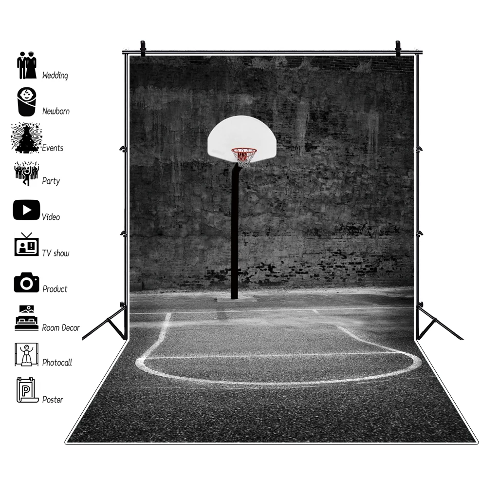 

Laeacco Dark Grunge Deserted Basket Court Stand Basketball Match Sport Home Decor Pattern Photo Background Photography Backdrops