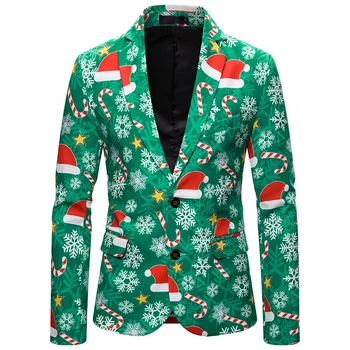 

Green Color Digital Print Ugly Christmas Suit for Men Single Breasted Xmas Party Men's Ugly Christmas Blazer Plus Size