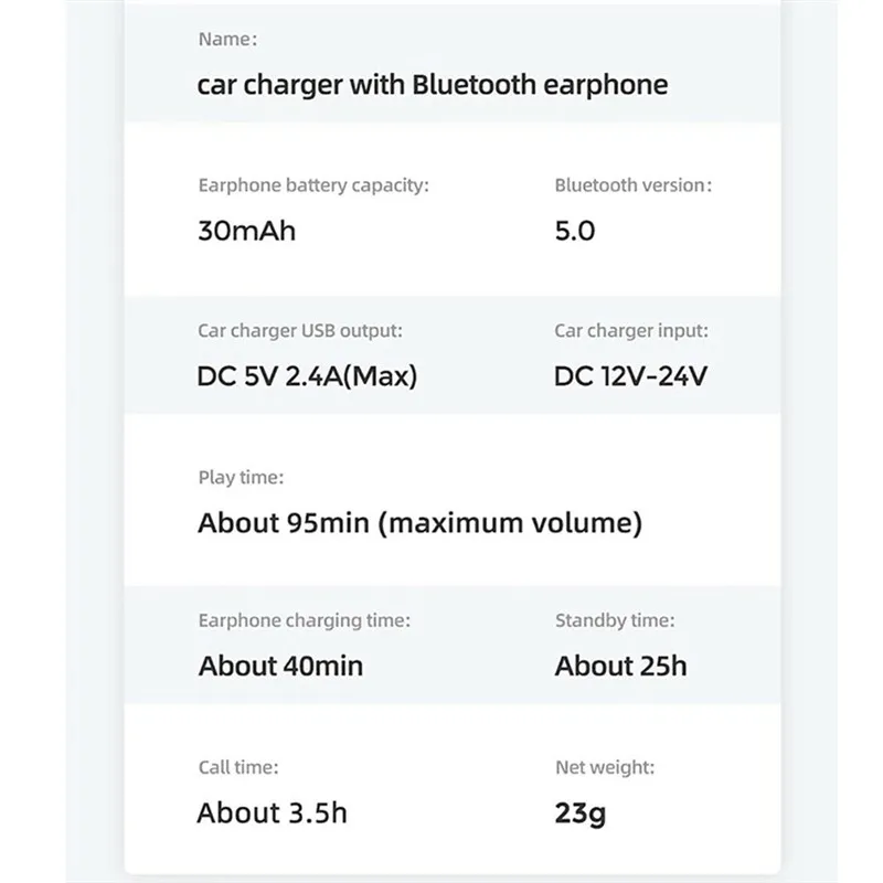 Новинка, портативное автомобильное зарядное устройство, одна гарнитура, USB, Беспроводная зарядка, автоматическое подключение, Bluetooth 5,0, гарнитура, прикуриватель