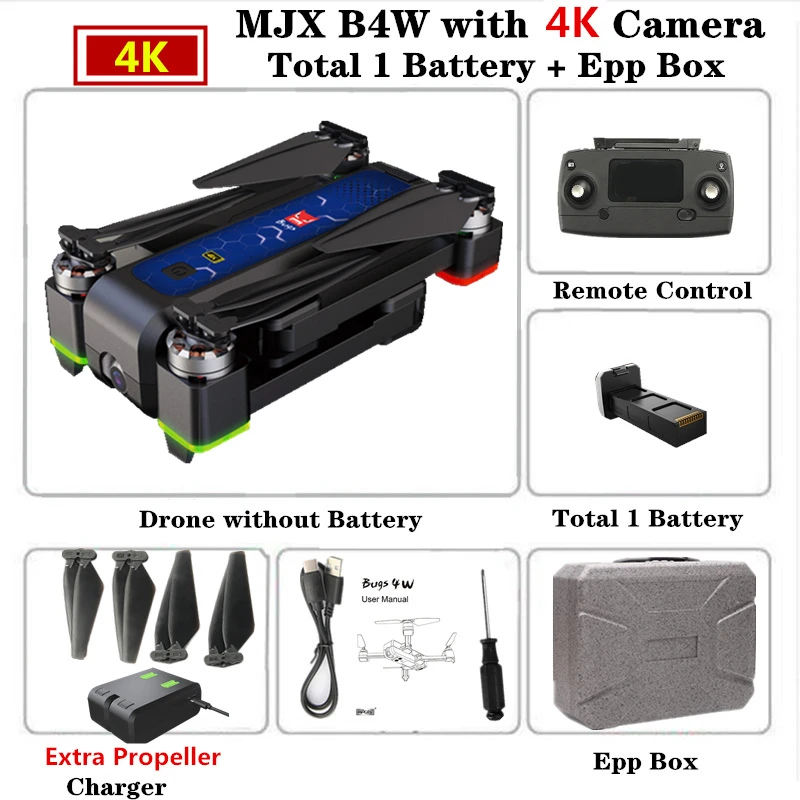 MJX B4W gps Дрон 5G wifi FPV 4K HD камера Анти-встряхивание 20 минут время полета км gps оптический поток слежения бесщеточный Квадрокоптер игрушка в подарок - Цвет: Blue 1B EPP Box