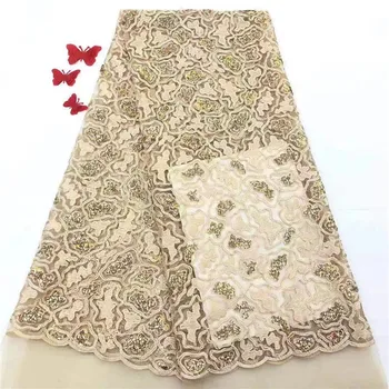 

latest Sequined African French Mesh Net Lace Fabric For Party Dress Fabrics 2019 New Nigeria Sequins lace