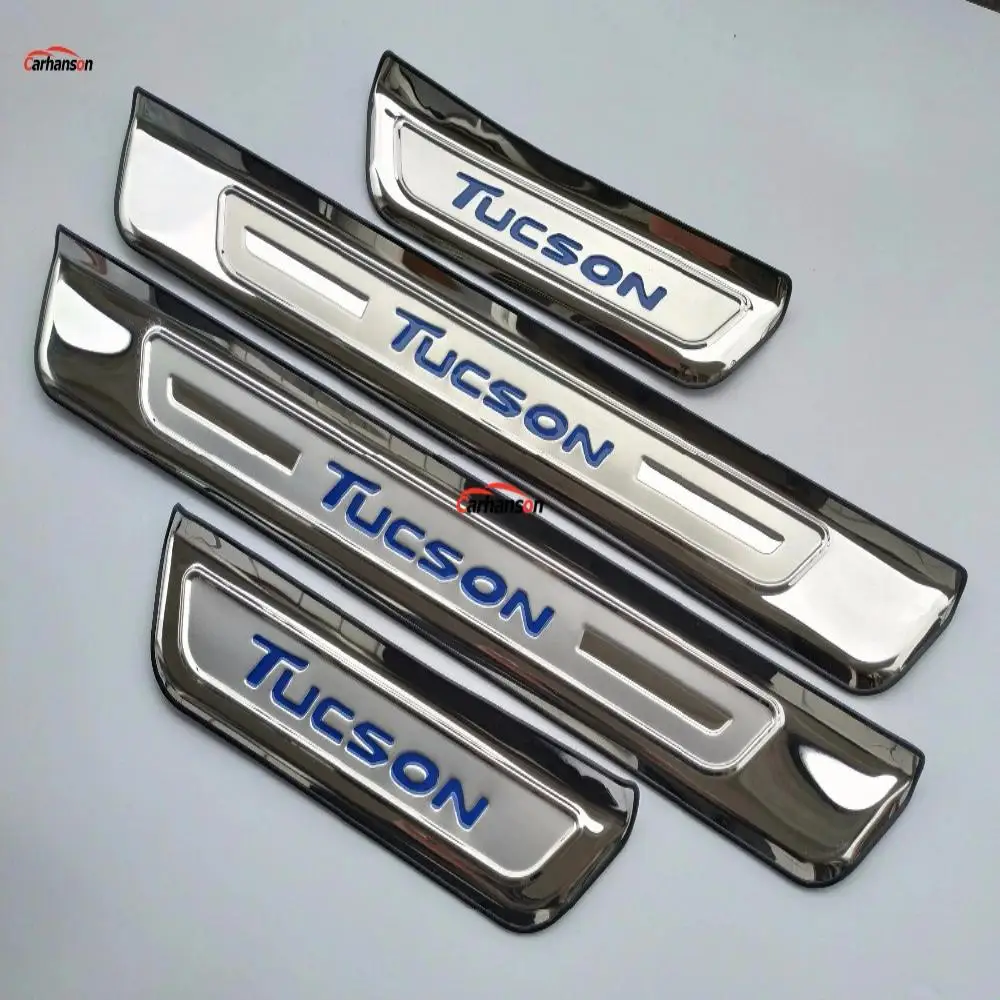 

Car Accessories Sticker For Hyundai Tucson Door Sill Stainless Protector Cover Plate Guard Strips Auto-Styling 2016 2018 2019