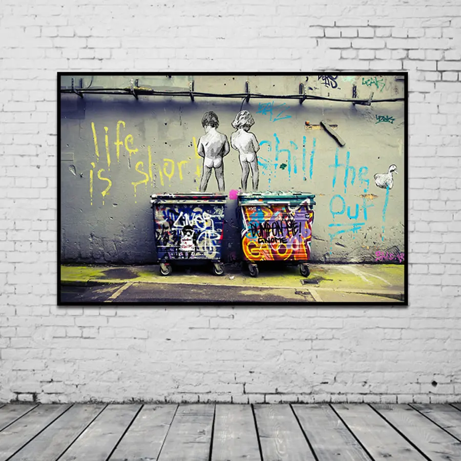 Banksy Graffiti Art Abstract Canvas Painting Posters And Prints &quotLife Is Short Chill The Duck Out&quot Wall Home Decor | Дом и сад