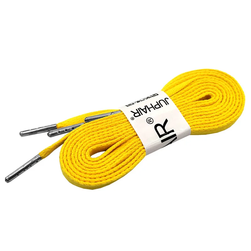 03 Yellow 1 пара плоских полиэфирных хлопковых шнурки под заказ с серебристыми металлическими наконечниками фиолетовые шнурки для пеших прогулок тапки шнурки для обуви черные 140 см - Цвет: 03 Yellow