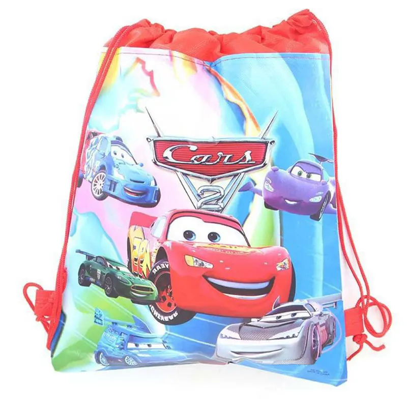 6/12/24/30PCS Disney Car Party Bags For Kids Birthdays Non-woven Fabrics Shopping Bag Drawstring Backpack School Party Gift Bags