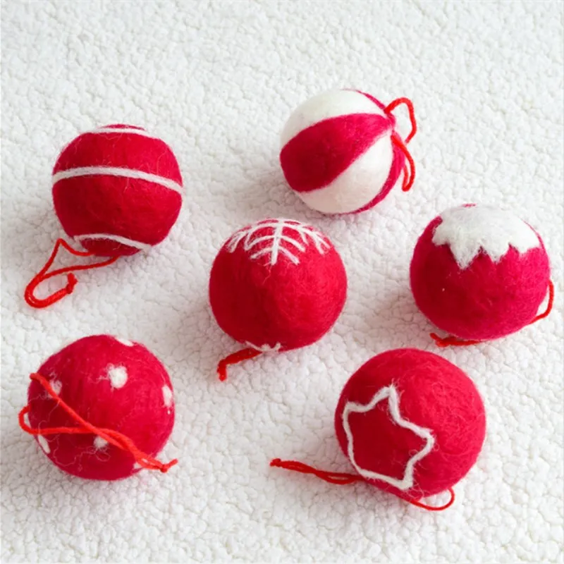 6cm Red DIY шарик из шерстяного войлока кулон Рождественская елка висячие украшения Снежинка рождественские украшения для дома праздник Декор подарки - Цвет: 6cm Red