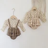 2Pcs Vintage Baby Girl Clothes Set Summer Cotton Girls Floral Blouse Shirt Romper Dress Spring