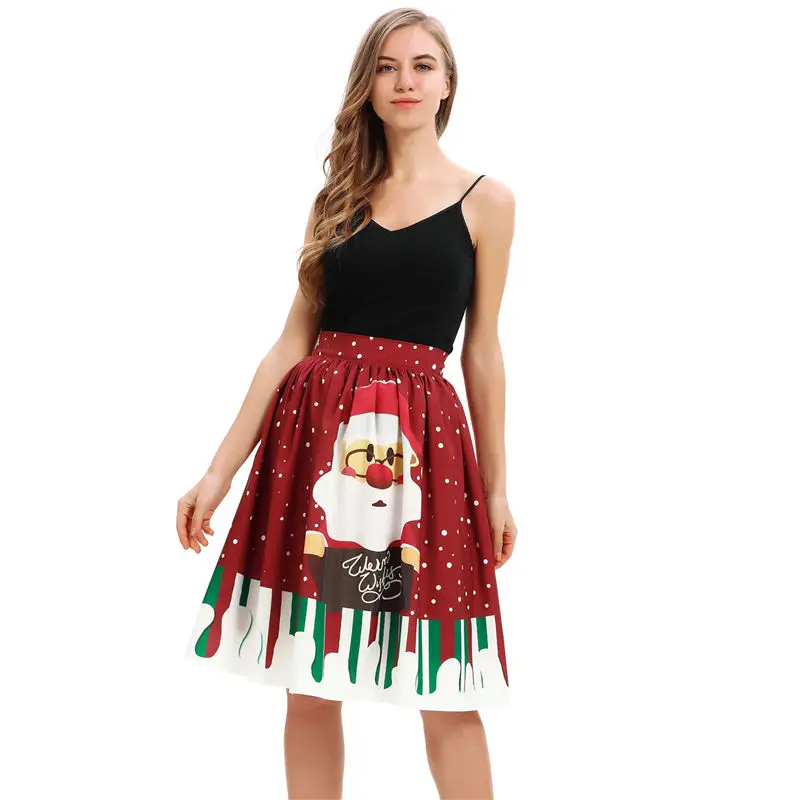 Сексуальные женские Рождественские юбки с изображением снежного лося, с принтом Санта Клауса, новая свободная юбка с высокой талией, юбка-пачка для рождественской вечеринки - Цвет: 6