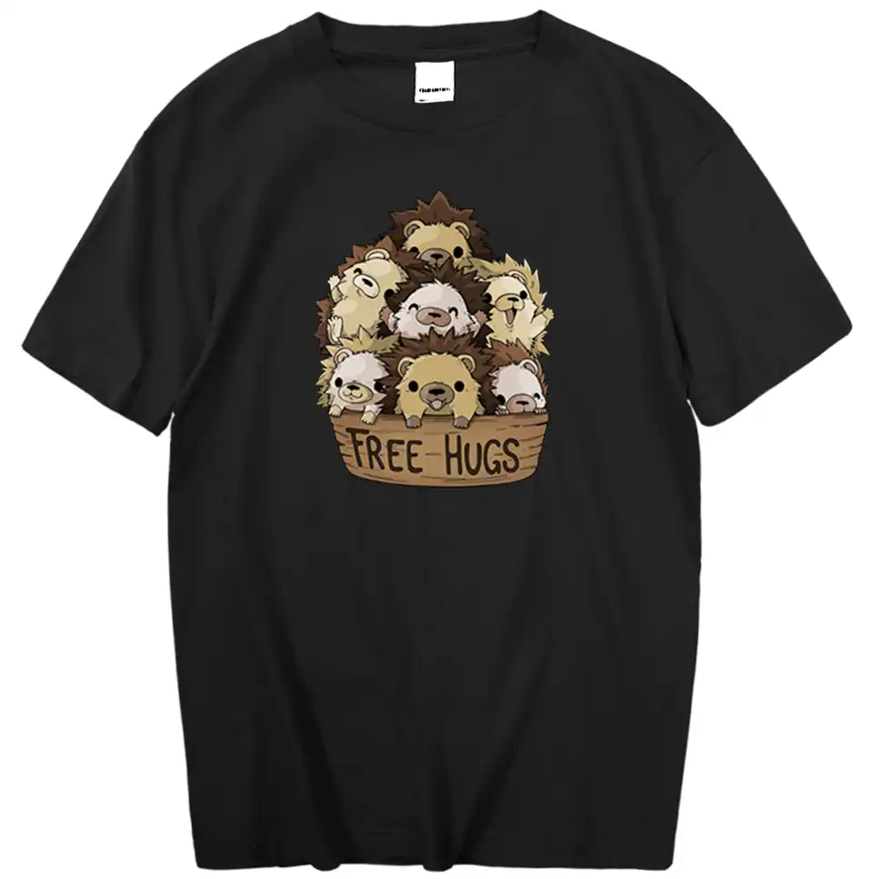 かわいいハリネズミ送料無料抱擁プリントtシャツメンズカジュアル綿tシャツ夏のストリートtシャツヒップホップファッションtシャツ Tシャツ Aliexpress