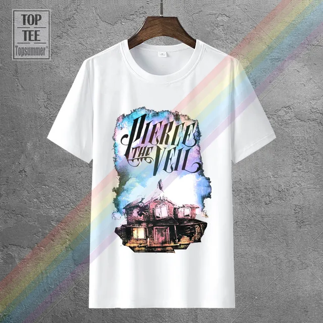 Pierce The Veil Mens T Shirt Ghostie Rising Through Dilapidated House 0013761-White